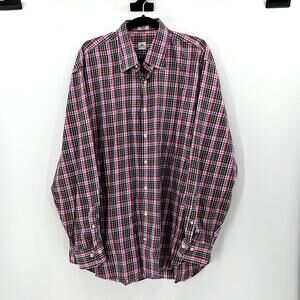 Peter Millar Plaid Long Sleeve Button Down Shirt - Pink/Black/White/Blue - XL